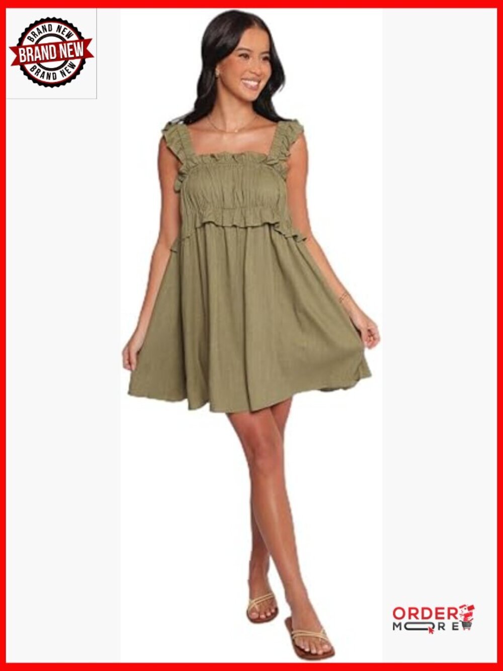 Sleeveless A-Line Mini Dress with Ruffle Trim, Square Neck, Casual Cocktail